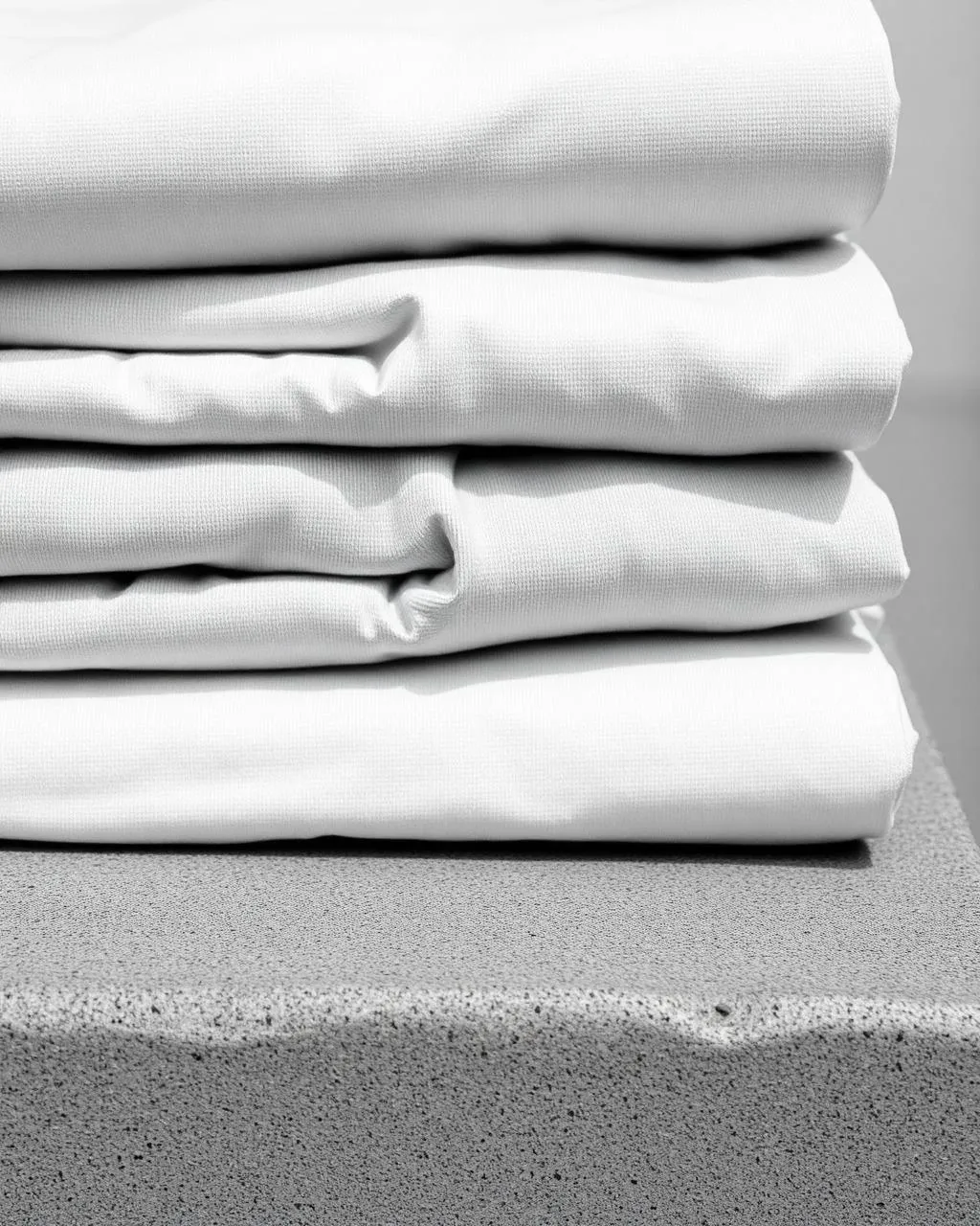 Folded neutral tees stacked on concrete